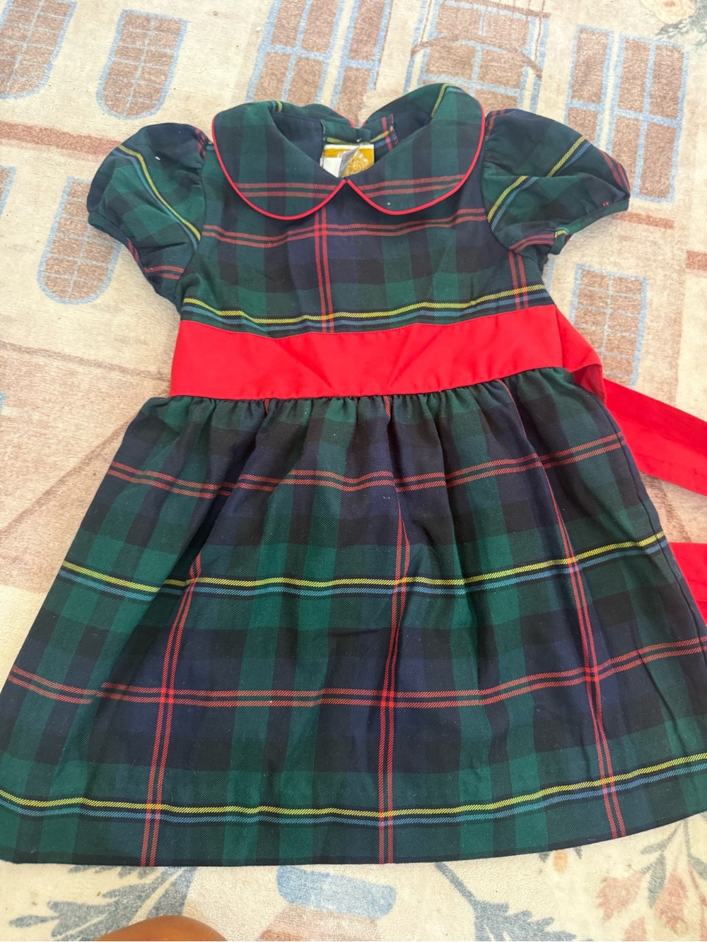 The Beaufort Bonnet Company Green and Red Plaid Dress with Red Sash